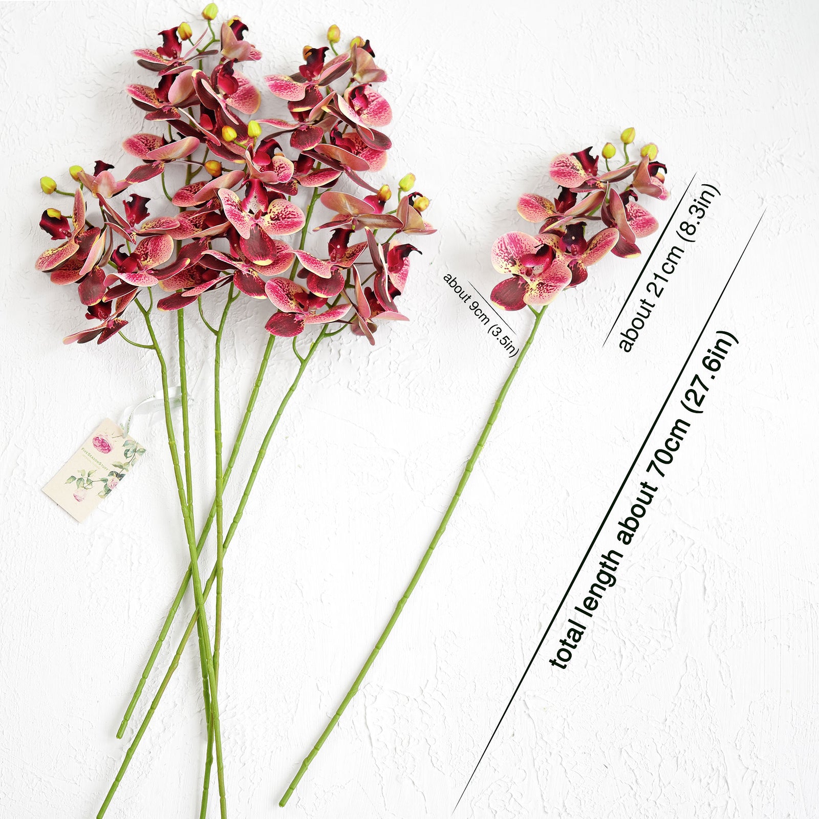 Tropical Berry Pink 2 Stems Real Touch Artificial Butterfly Orchids/Moth Orchid/Phalaenopsis Flowers 27.6" Tal 70cm
