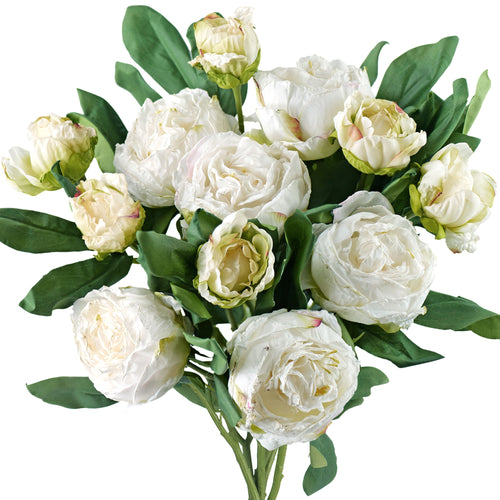 Antique White Nostalgic Sentimental Rustic Vintage Silk Peony Artificial Flower Bouquet 6 Stems