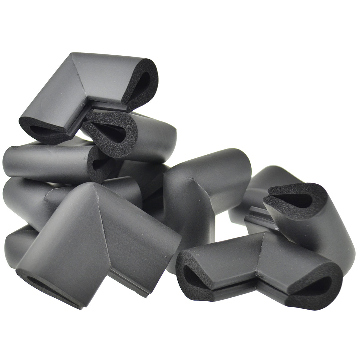 12 pieces black u-shaped foam corner protectors show with a white background.
