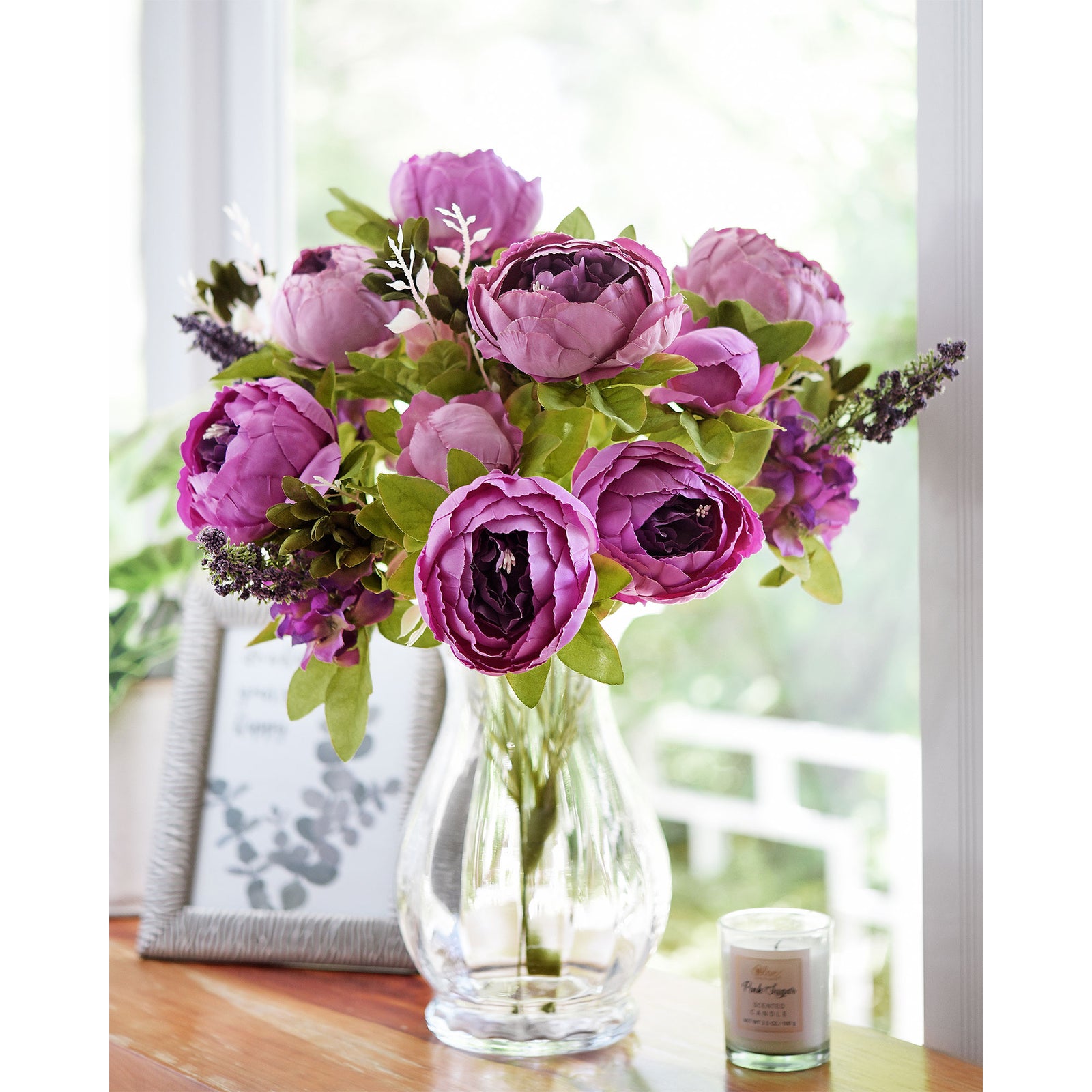 FiveSeasonStuff Purple Silk Peonies Artificial Flower Bouquet