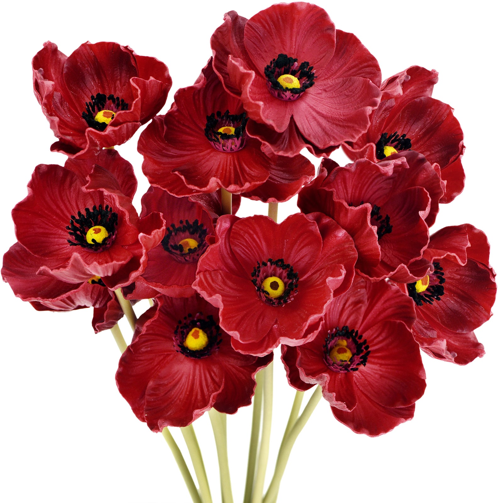 FiveSeasonStuff Red Real Touch Artificial Poppy Flowers Remembrance Day Decorations 10 Stems 12.6'' (32cm)