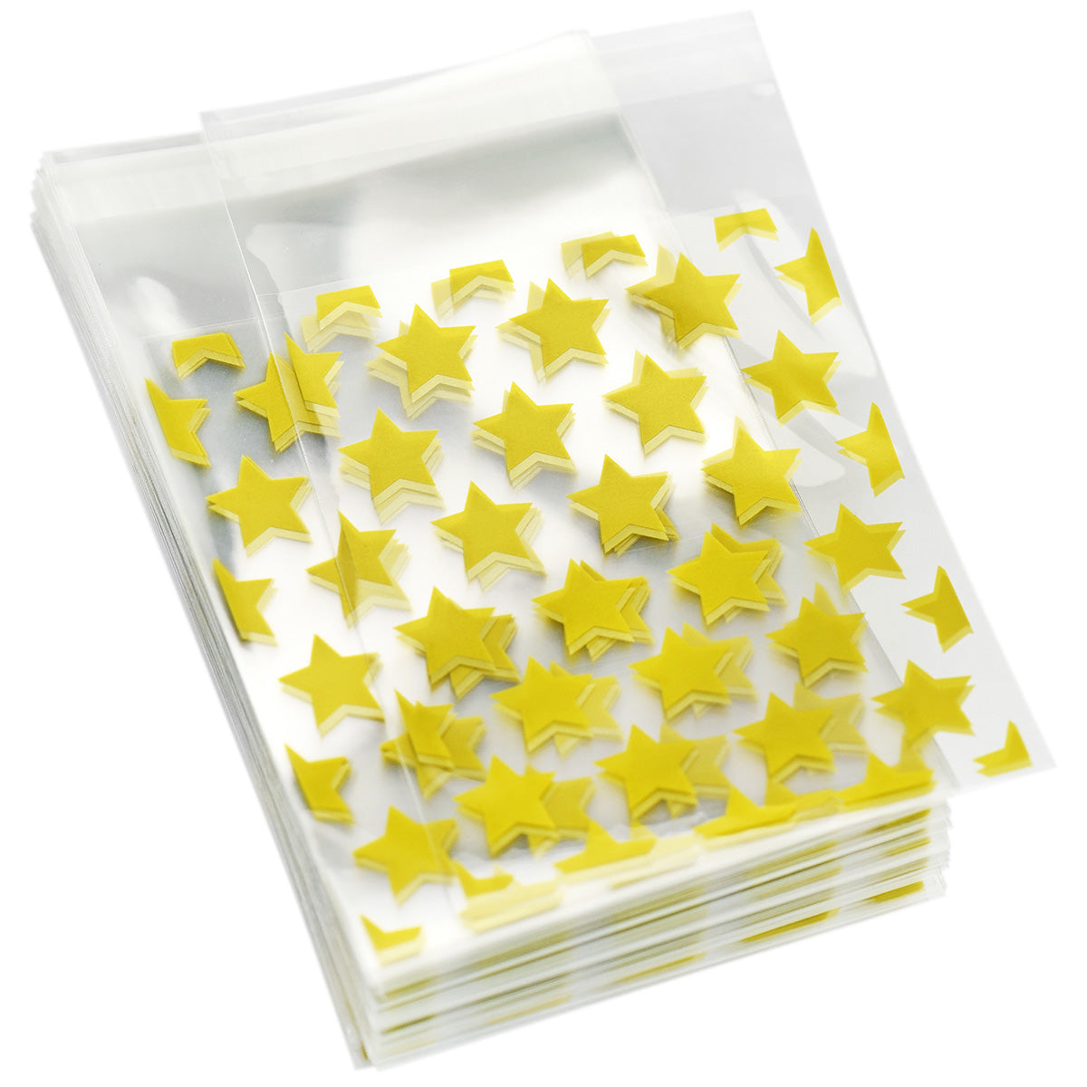 Gold Stars Self-Adhesive Plastic Gift Bags 100 Pieces