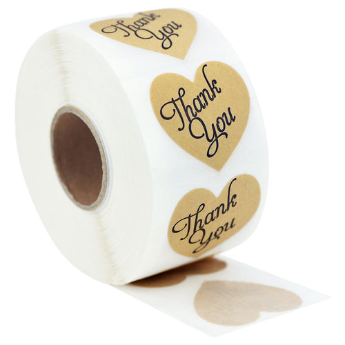 Heart Shape Kraft Paper Thank you Stickers 1000 Pieces
