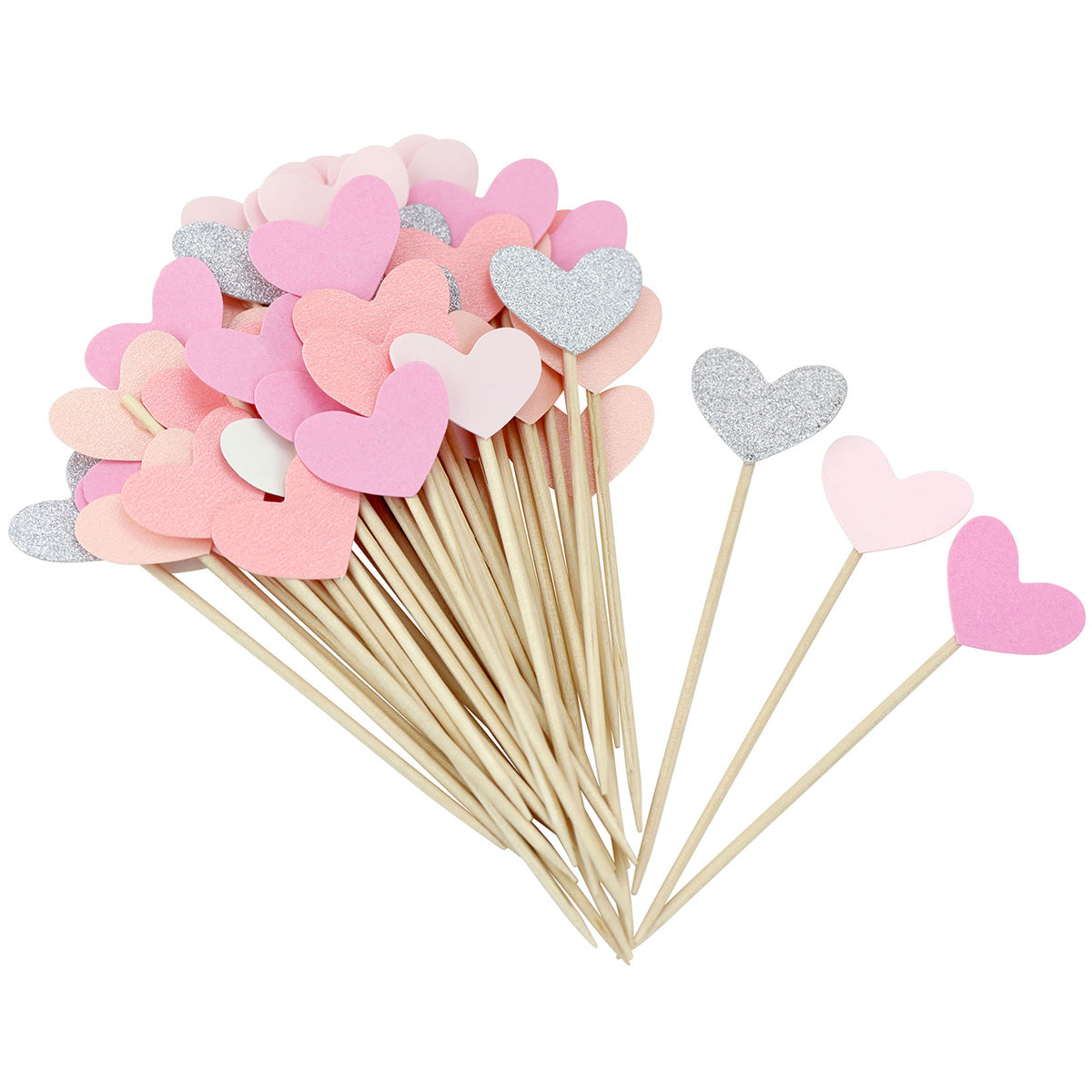 Pink Hearts Topper Picks 50 Pieces