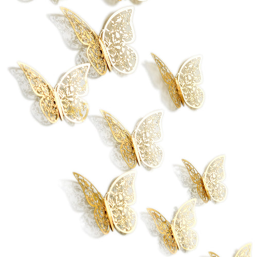 Gold Butterflies Wall Decorations Set - Floral & Leaves Hollow Design