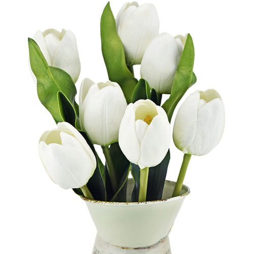 7 Stems of (White) Real Touch Tulip Artificial Flowers Bouquet