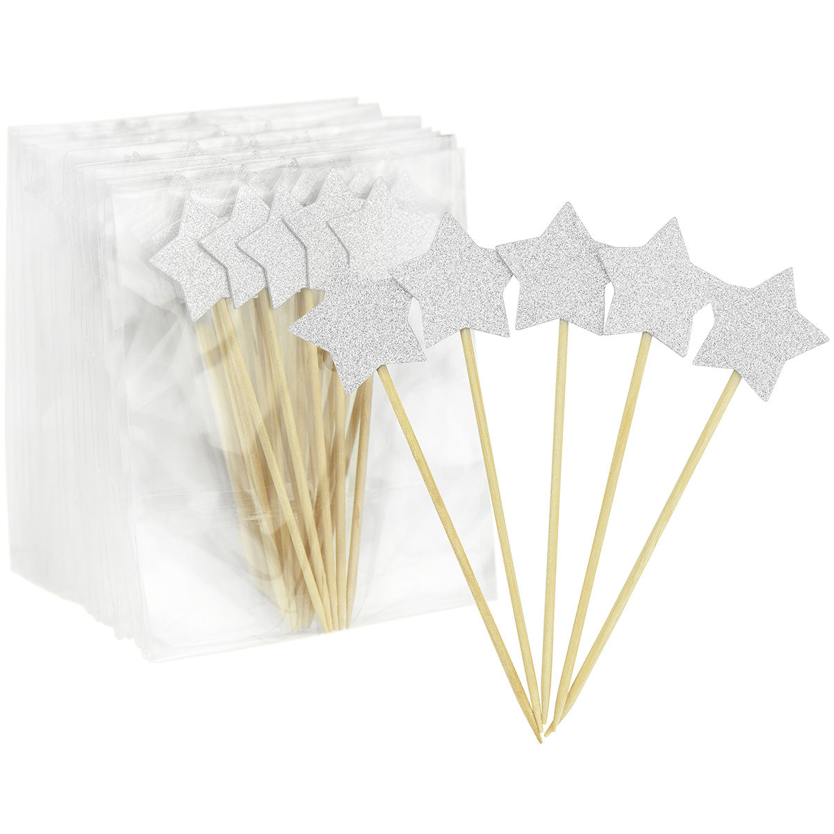 Silver Glitter Star Cake Toppers 50 Pcs