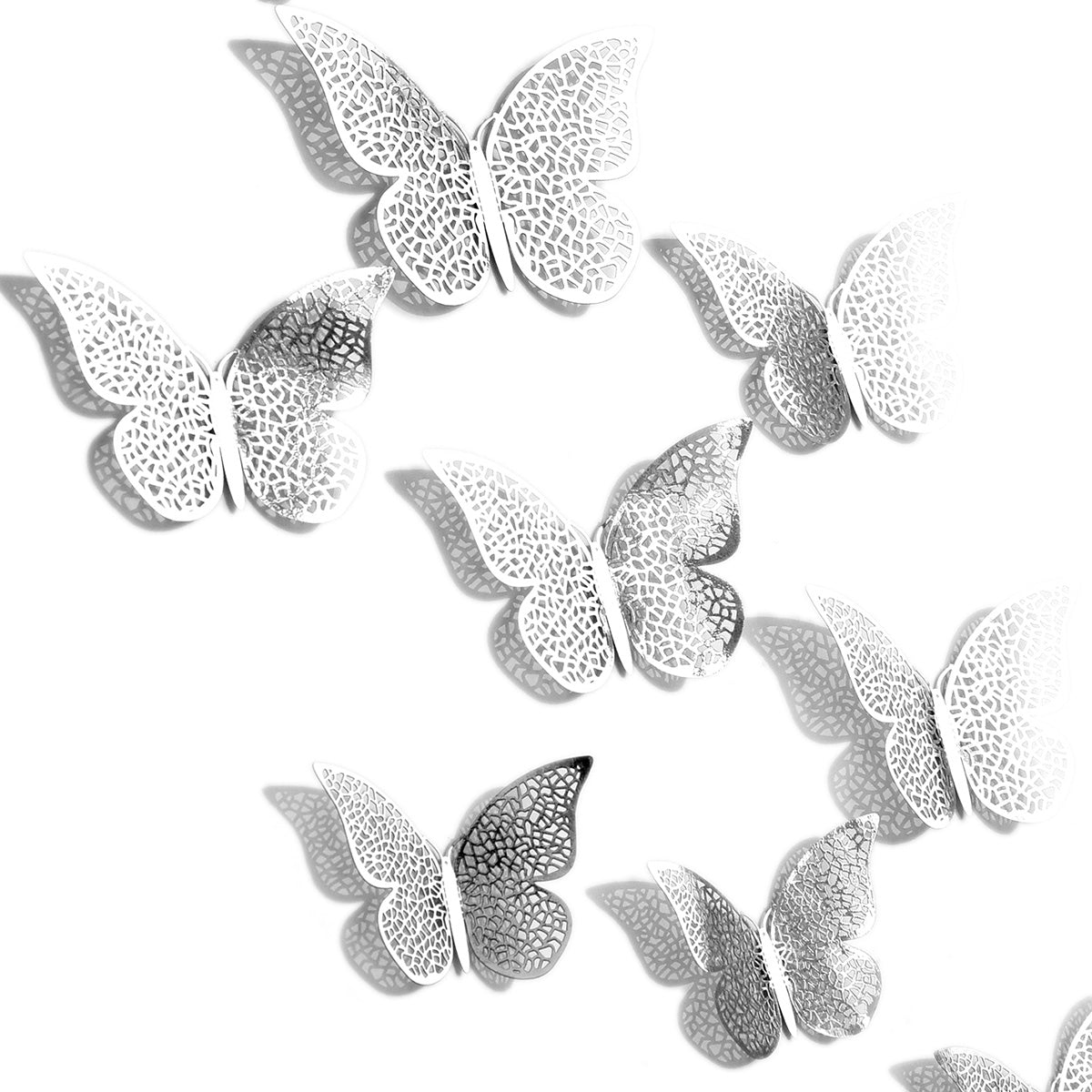 Silver Butterflies Wall Decorations Set - Nets Hollow Design