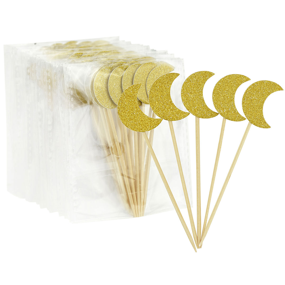 Gold Glitter Moon Cake Toppers 50 Pcs