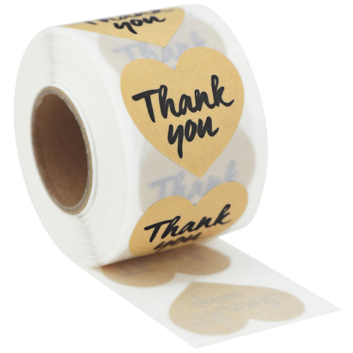Heart Shape Kraft Paper Thank you Stickers 500 Pieces