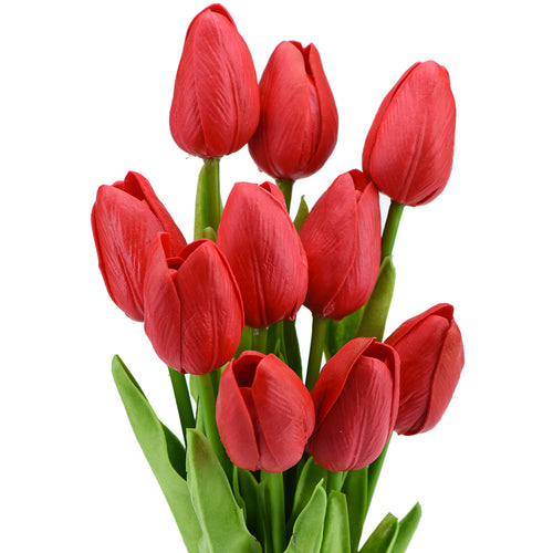 Vivid Red Real Touch Tulips Artificial Flowers Bouquet 10 Stems