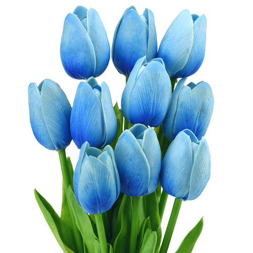 Blue Real Touch Tulips Artificial Flowers Bouquet 10 Stems