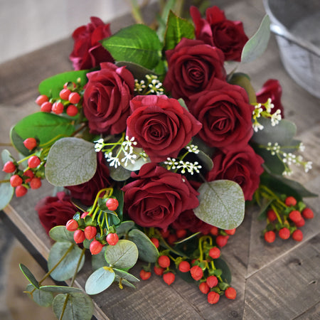 3 Bunches Chestnut Red Artificial Hypericum Flower Berries, Long Stem Greenery Fillers for Floral Arrangements