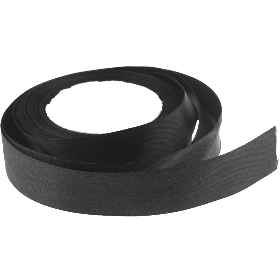 25mm Black Single Sided Satin Ribbon