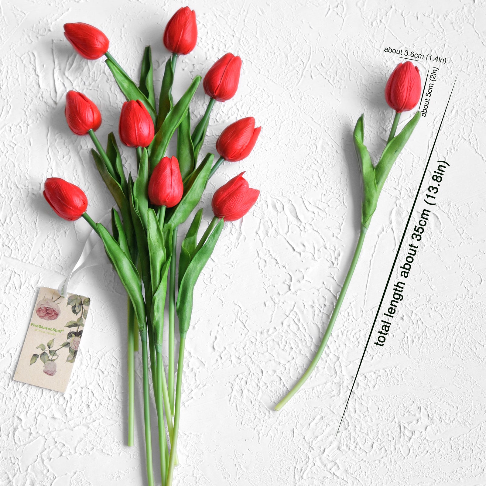 Vivid Red Real Touch Tulips Artificial Flowers Bouquet 10 Stems