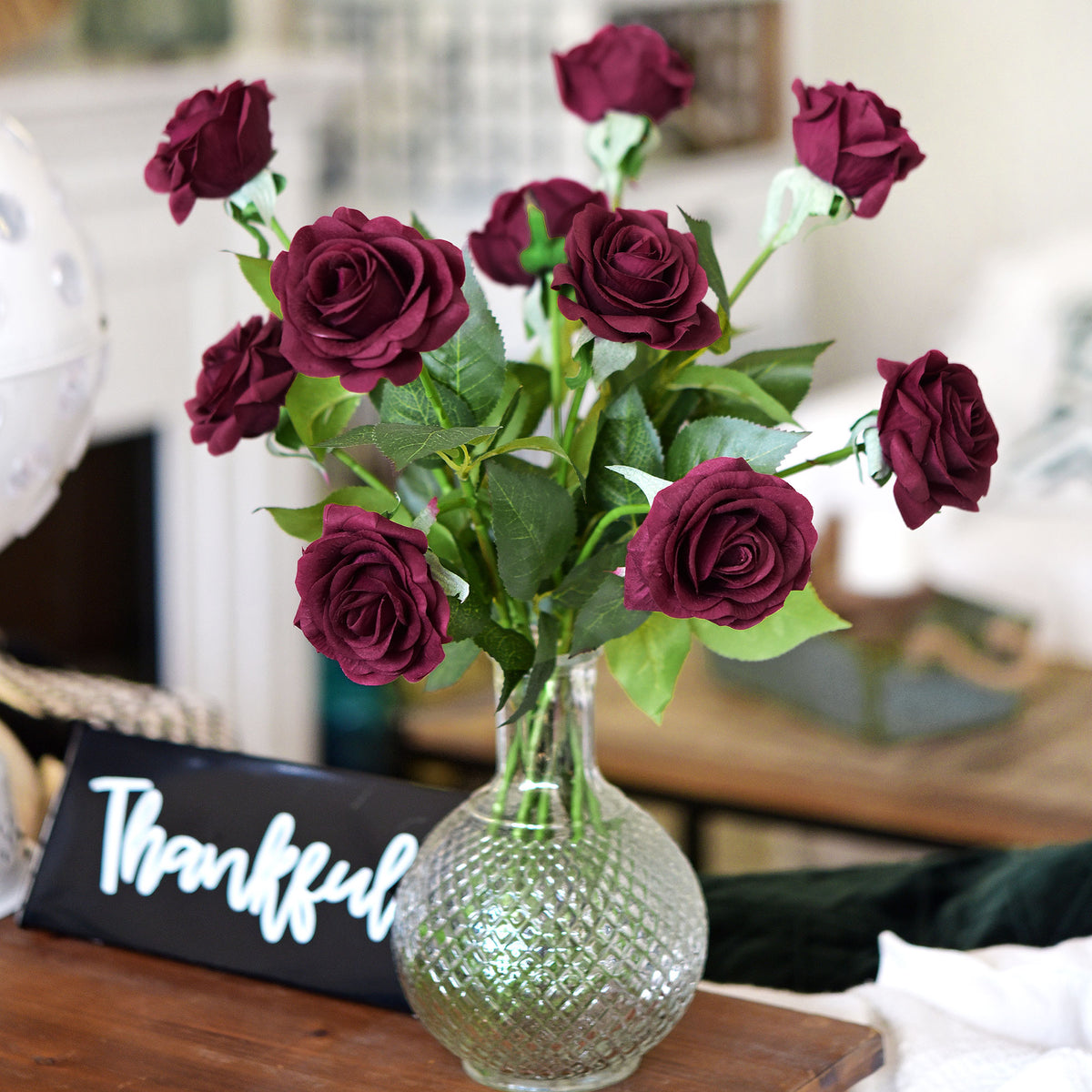 Dark Cranberry Red Real Touch Roses Artificial Silk Flowers10 Stems (A ...