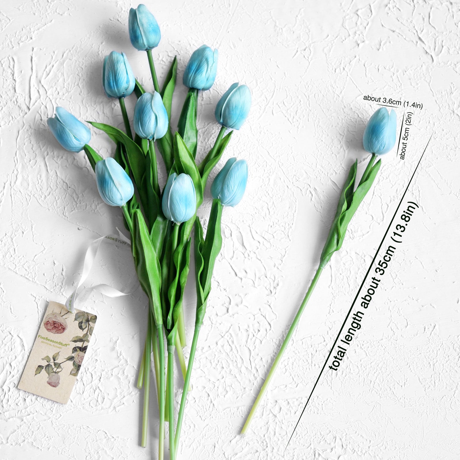 Milky Lake Blue Real Touch Tulips Artificial Flowers Bouquet 10 Stems