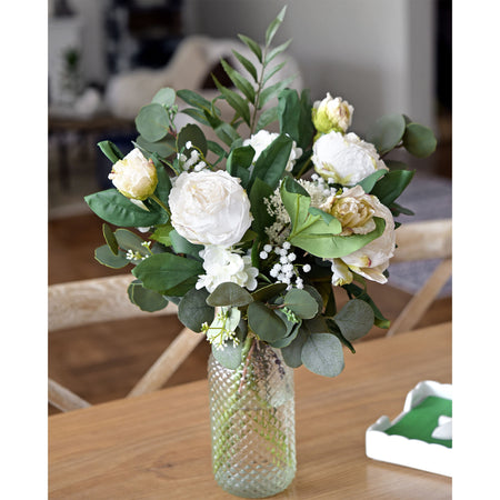 Antique White Nostalgic Sentimental Rustic Vintage Silk Peony Artificial Flower Bouquet 6 Stems
