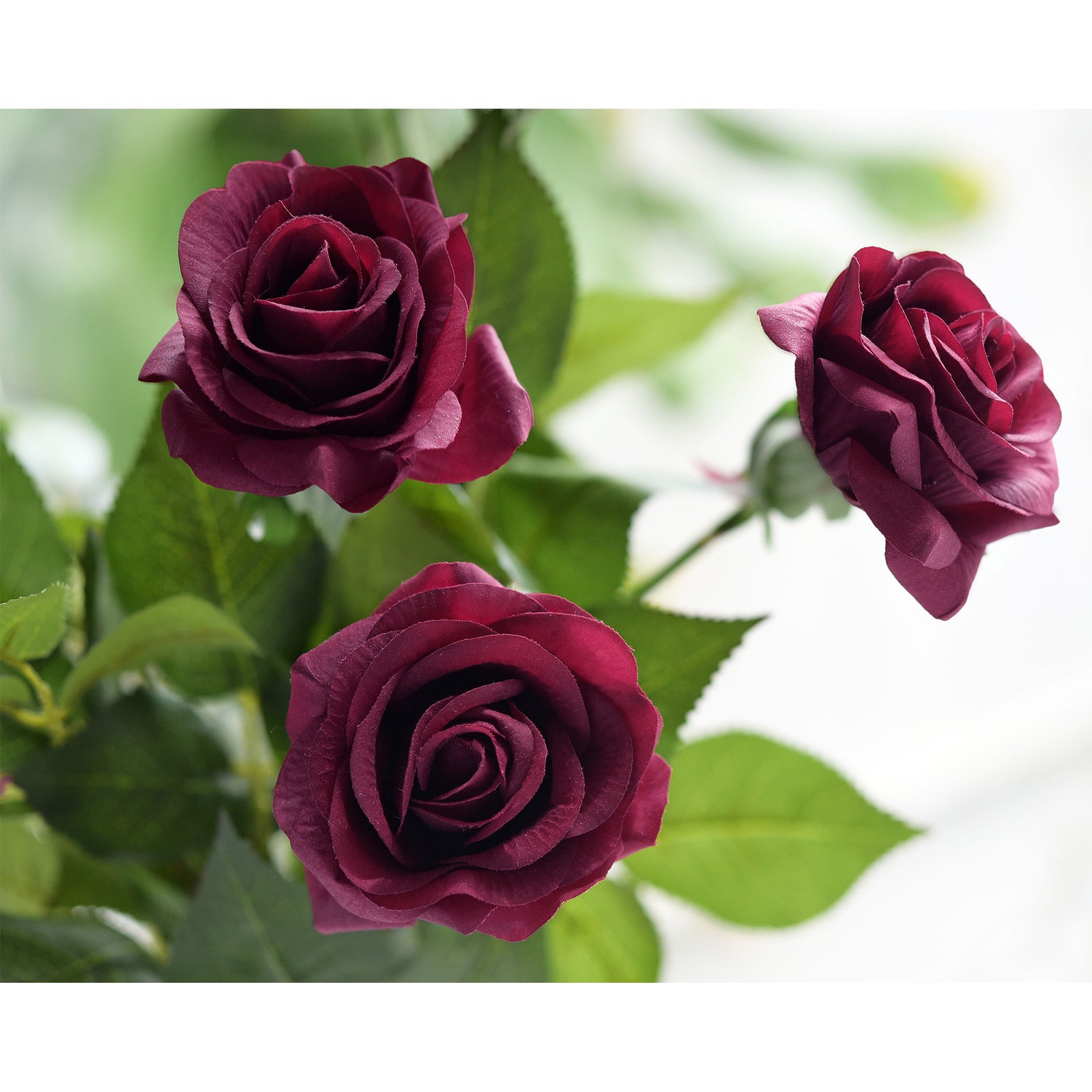 Dark Cranberry Red Real Touch Roses Artificial Silk Flowers10 Stems (AVAILABLE FOR SHIPPING ON SEPTEMBER 15th 2023)