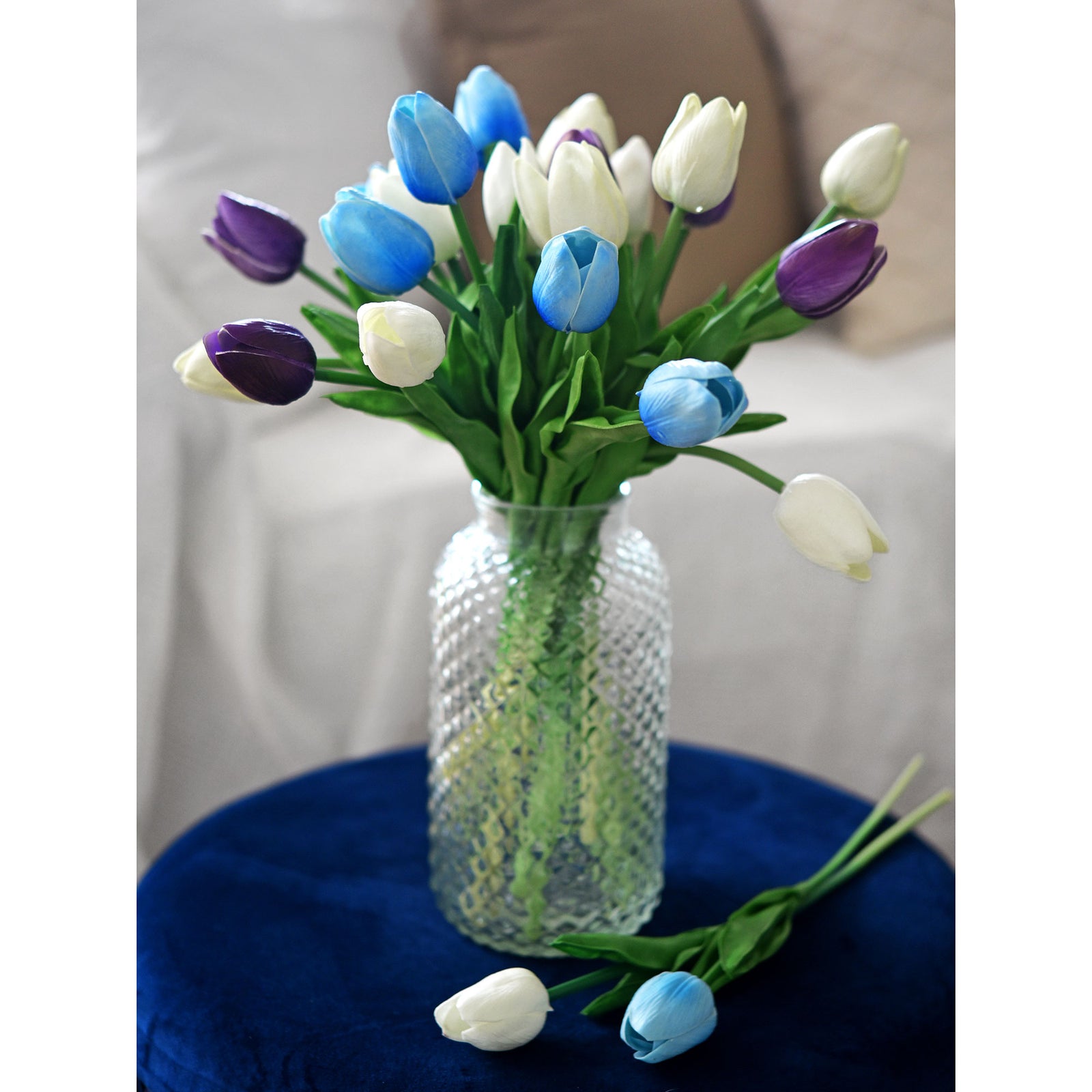 Blue Real Touch Tulips Artificial Flowers Bouquet 10 Stems