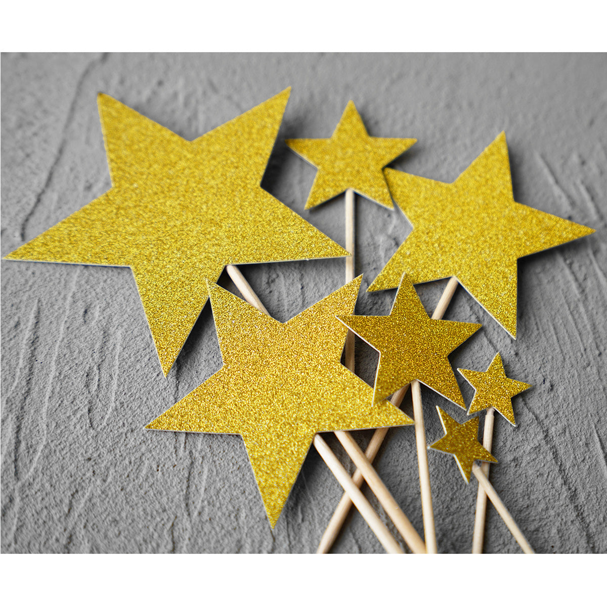 Gold Stars Cake Toppers 7 Pieces