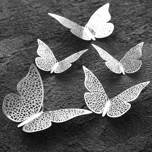 Silver Butterflies Wall Decorations Set - Nets Hollow Design