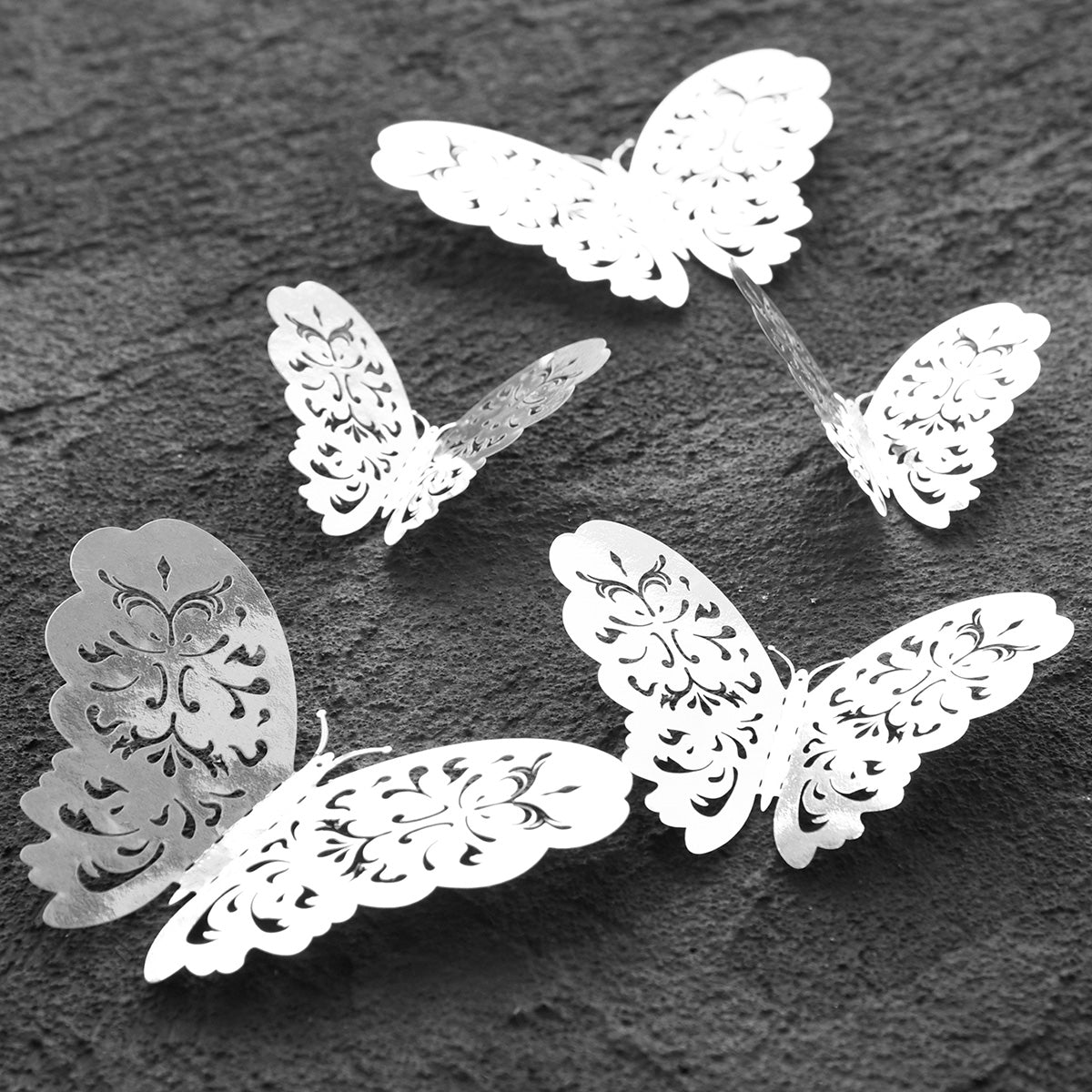 Silver Butterflies Wall Decorations Set - Floral Hollow Design