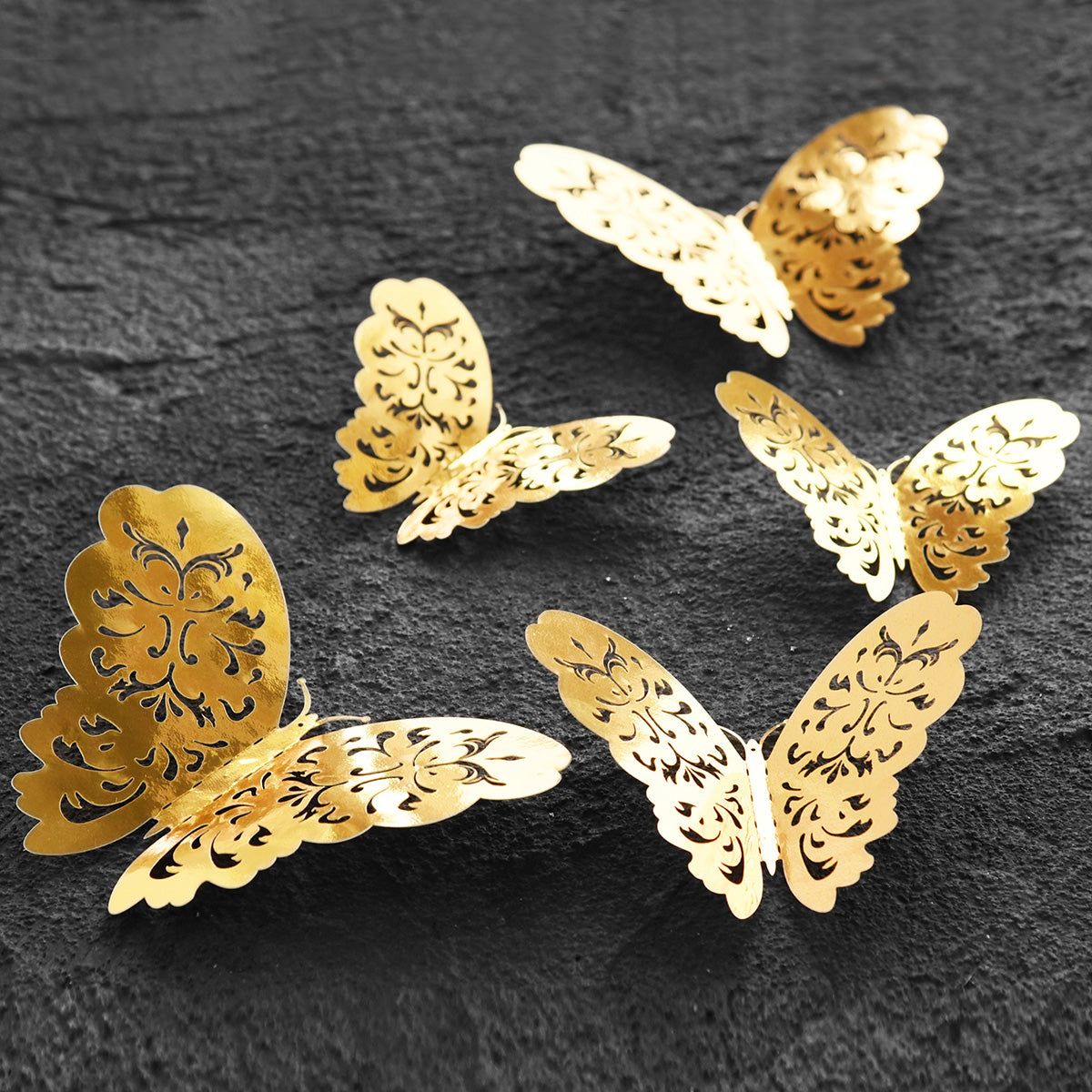 Gold Butterflies Wall Decorations Set - Floral Hollow Design