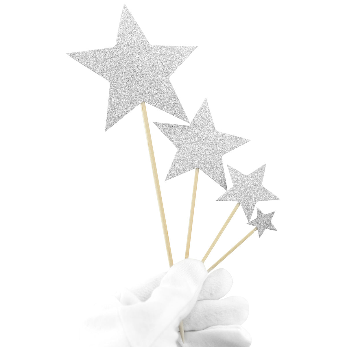 Silver Star Cake Toppers 7 Pieces