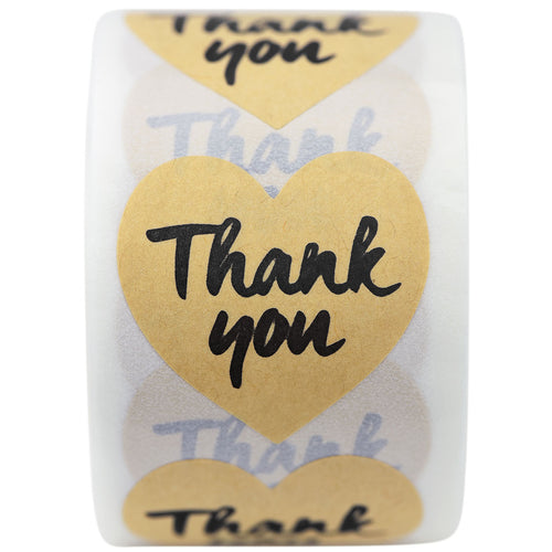 Heart Shape Kraft Paper Thank you Stickers 500 Pieces