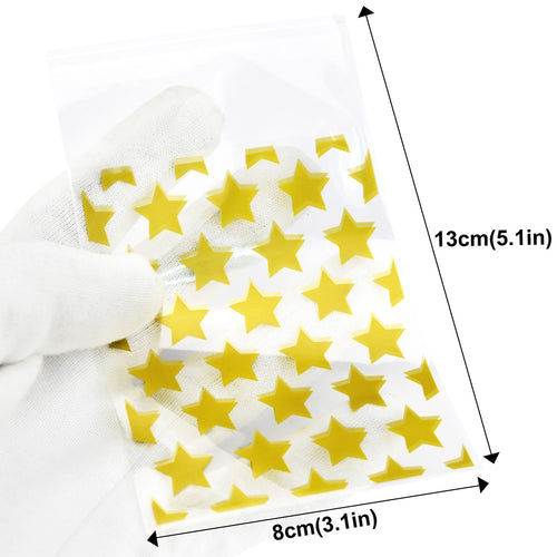 Gold Stars Self-Adhesive Plastic Gift Bags 100 Pieces