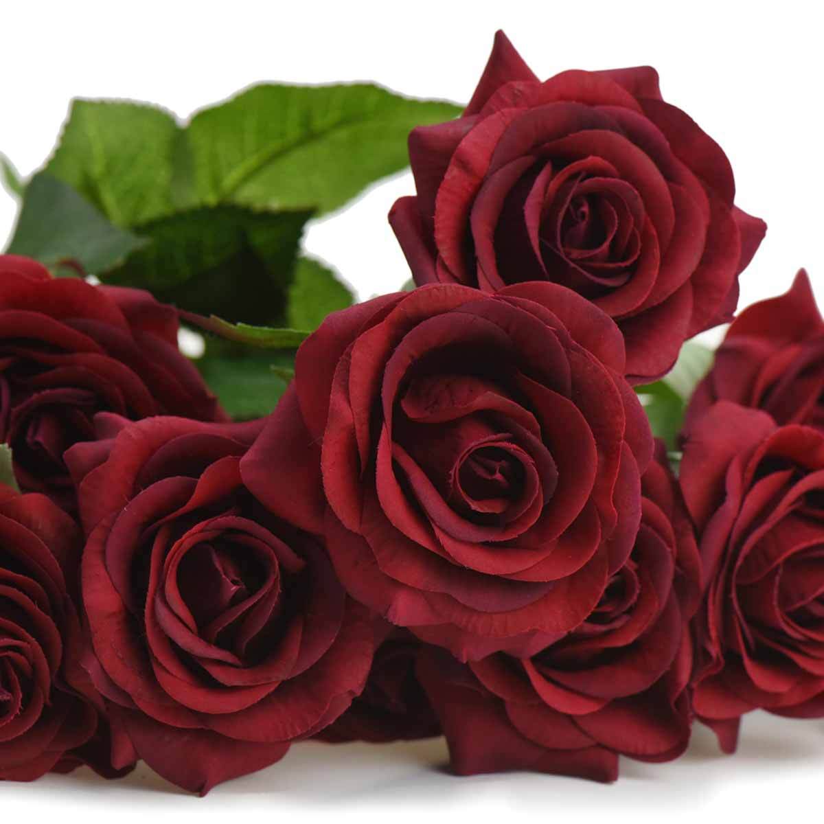 Artificial Flowers Real Touch Silk Roses 10 Stems (Scarlet Red)