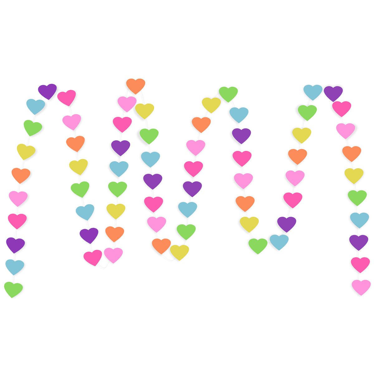 A string of Colorful Hearts Paper Garland show with a white background. 