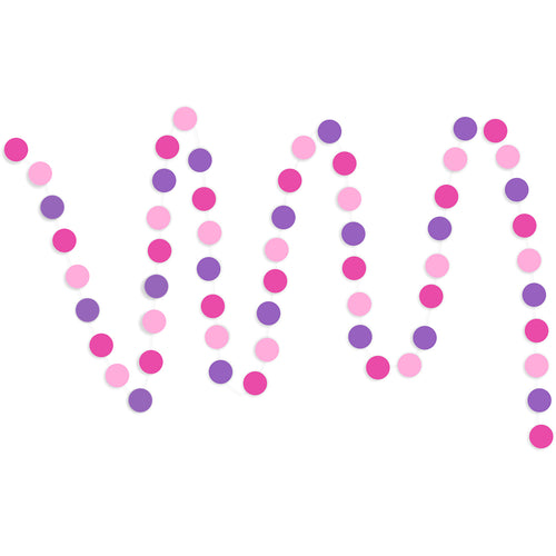 A string of Fuchsia, Pink, Purple Circle Paper Garland show with a white background. 