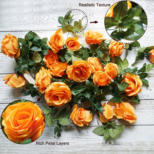 Artificial Silk Rose Garlands Vine Plant Flower Leaves (Mandarin Orange) 2 Pcs
