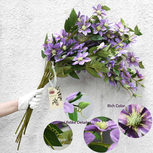 FiveSeasonStuff 6 Stems Artificial Plant Clematis Flowers Vine Kitchen Garden Party Decoration (Blue Violet)