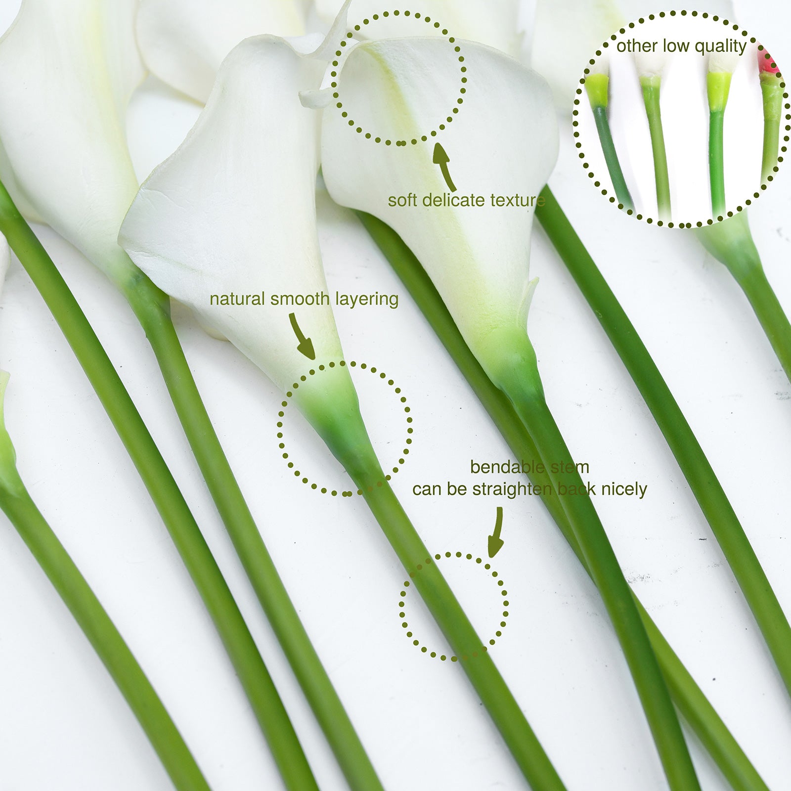 White Real Touch Calla Lilies Artificial Flower Bouquet 10 Stems