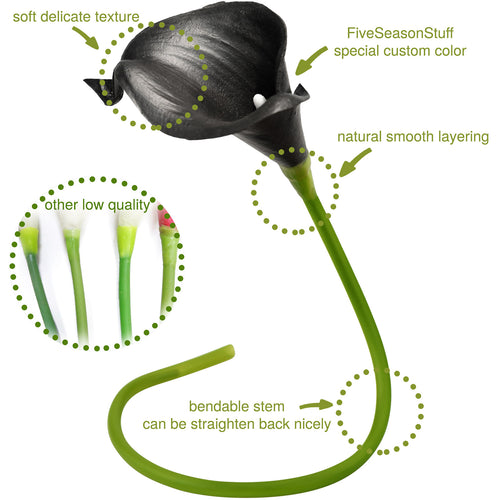 Black Real Touch Calla Lilies Artificial Flower Bouquet 10 Stems
