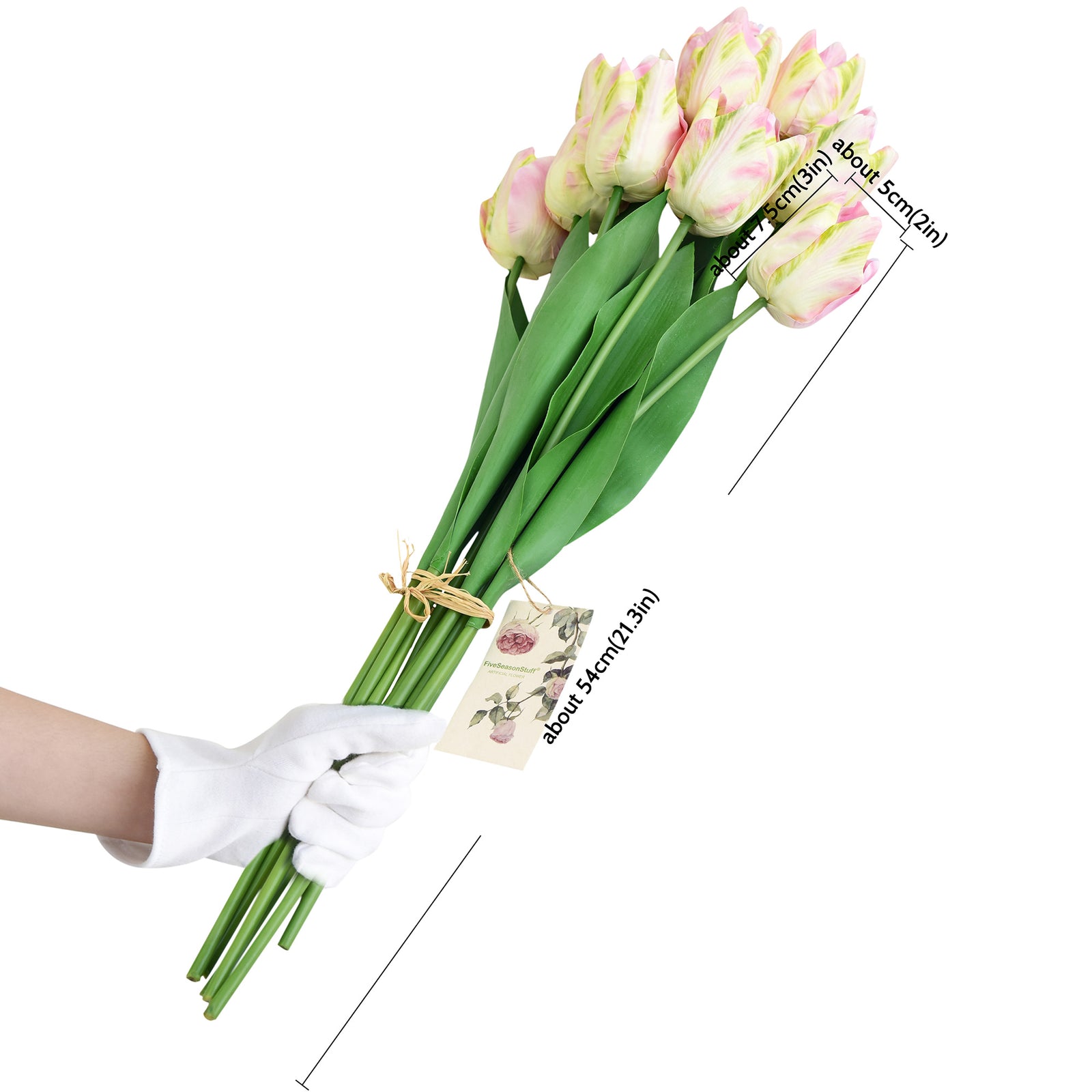 FiveSeasonStuff Real Touch Long Stems Parrot Tulips Artificial Flowers Bouquet [3D Printed] (Meadow Pink) 10 Stems