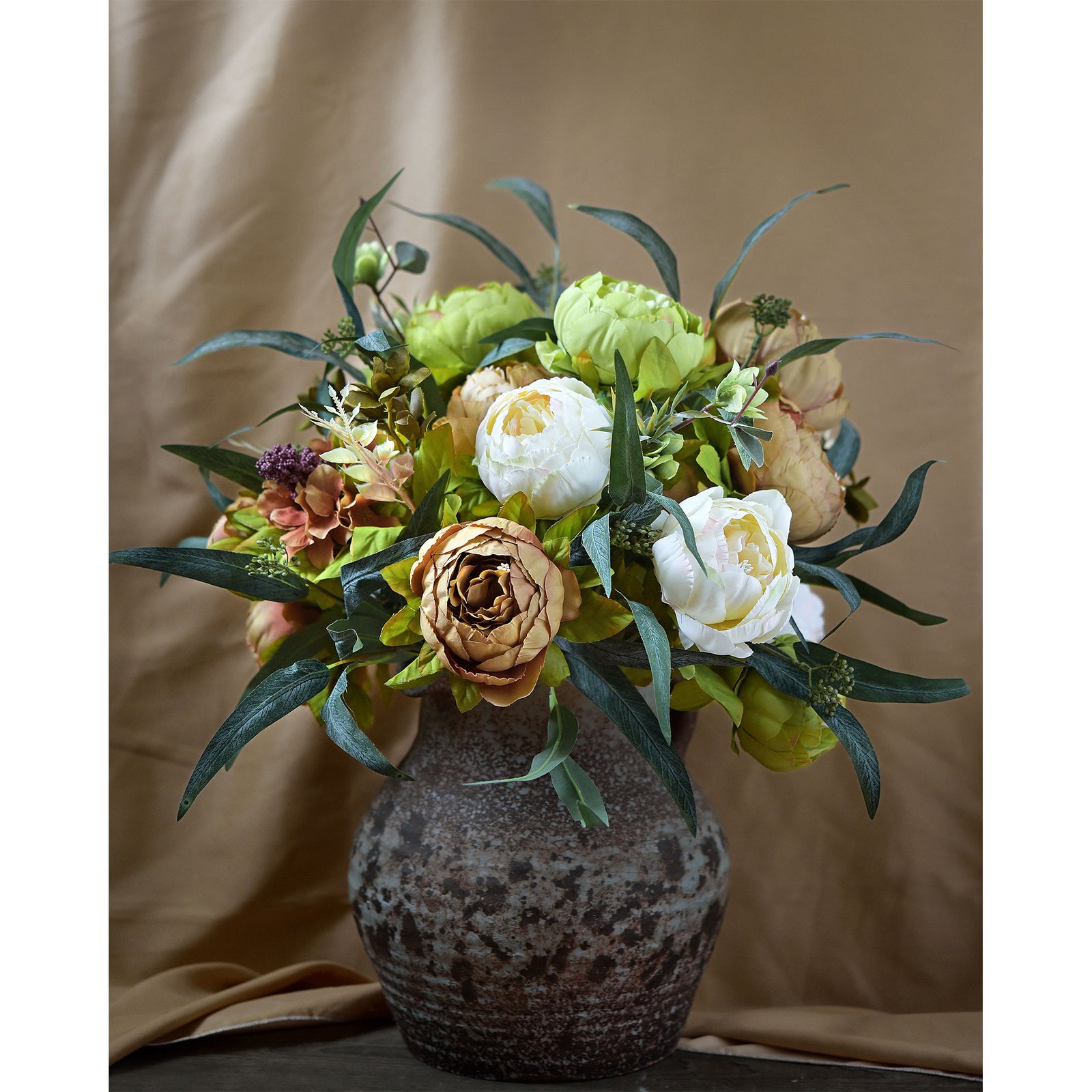 FiveSeasonStuff 2 Bundles Brown|Green Peonies Artificial Flower Bouquet