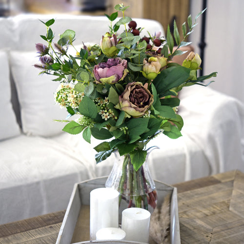 Walnut Brown Nostalgic Sentimental Rustic Vintage Antique Silk Peony Artificial Flower Bouquet 6 Stems