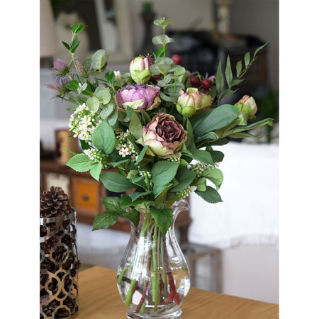 Purple Nostalgic Sentimental Rustic Vintage Silk Peony Artificial Flower Bouquet 6 Stems