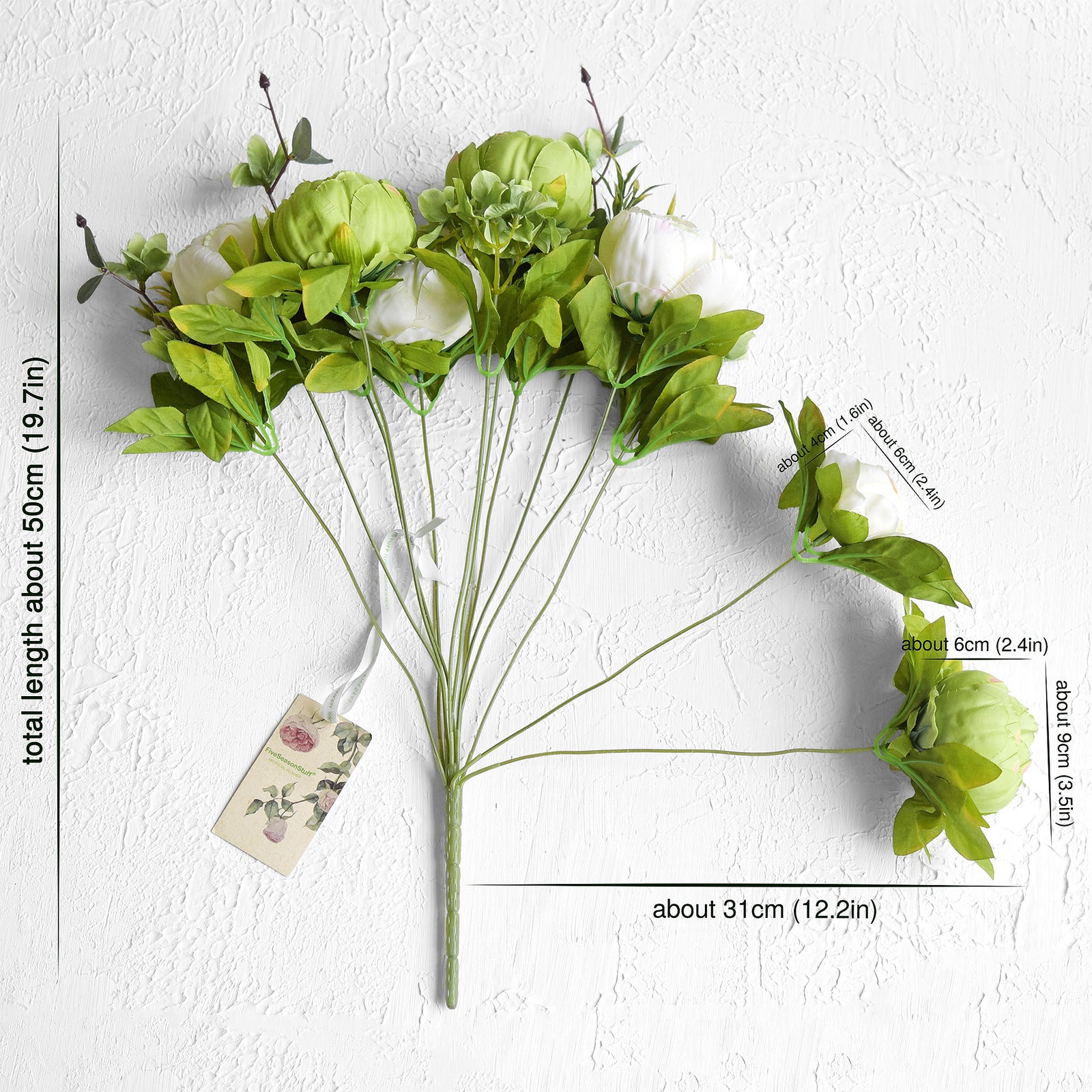 FiveSeasonStuff 2 Bundles Brown|Green Peonies Artificial Flower Bouquet