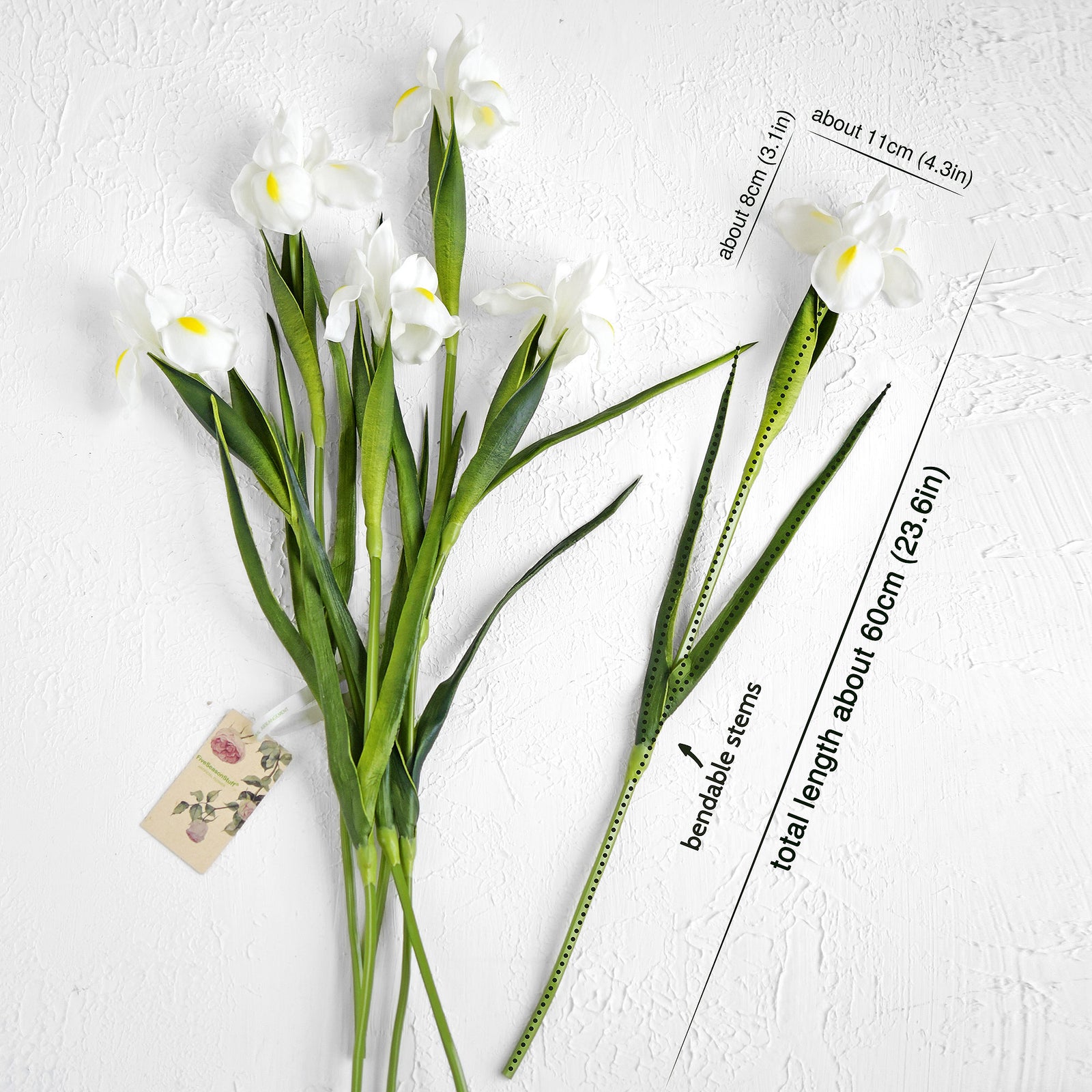 6 Long Stems Iris (White) Real Touch Artificial Flower Bouquet