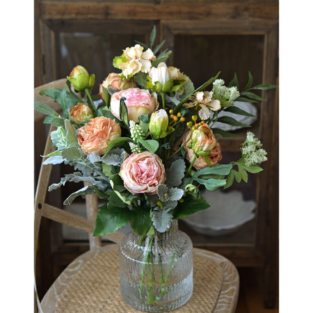 Pink Nostalgic Sentimental Rustic Vintage Silk Peony Artificial Flower Bouquet 6 Stems