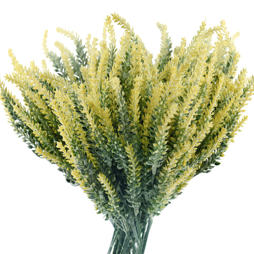 Artificial Flocked Yellow Lavender Flowers & Bouquets 10 Bundles