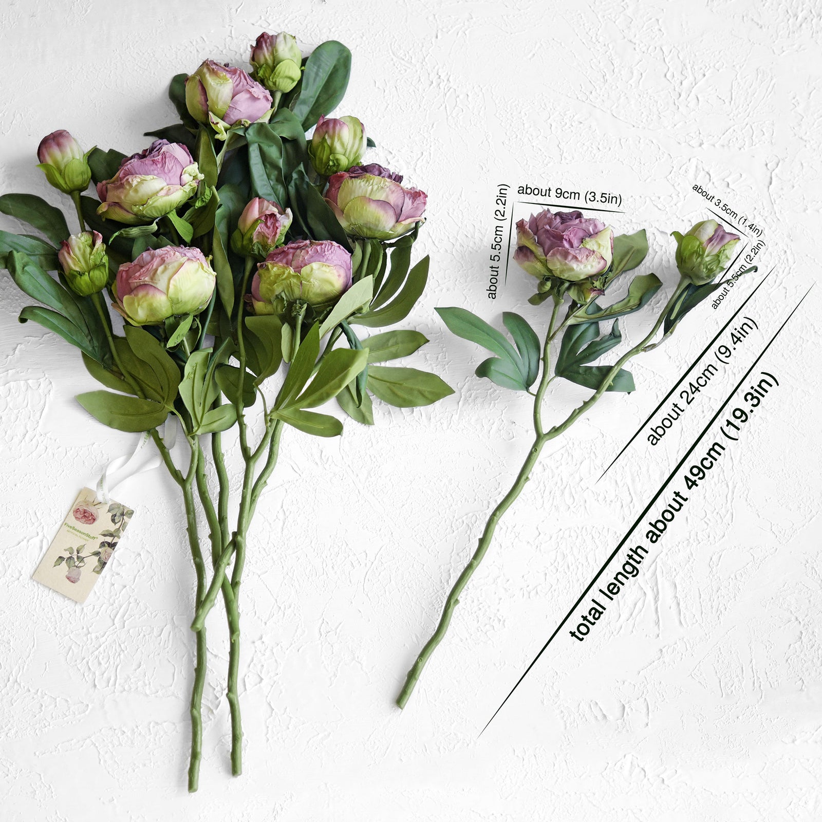 Purple Nostalgic Sentimental Rustic Vintage Silk Peony Artificial Flower Bouquet 6 Stems