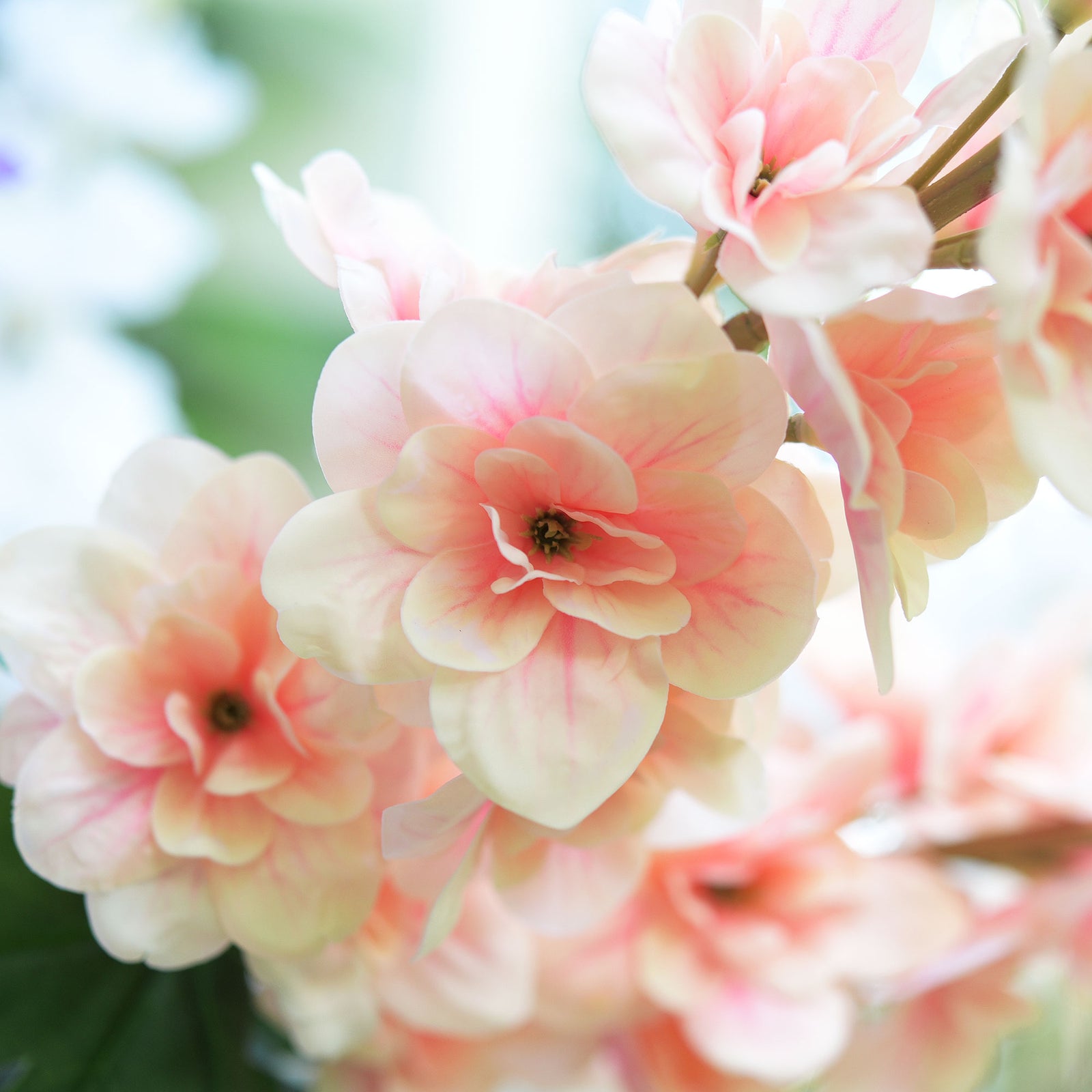 Real Touch Delphinium Peach Pink Artificial Flowers, Wildflower Arrangements 6 Stems