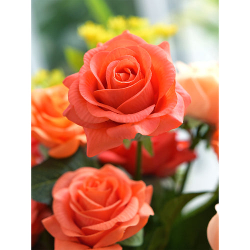 Sunset Orange Real Touch Roses Silk Artificial Flowers ‘Petals Feel and Look like Fresh Roses' (10 Stems)