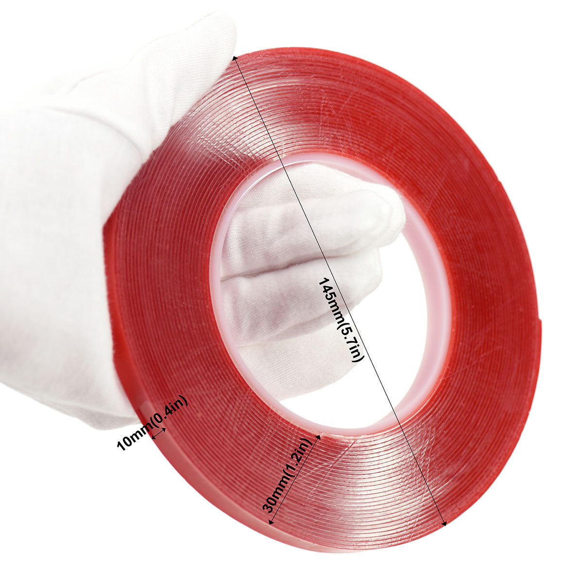 10mm x 1mm x 10 meters Multi-Purpose High Strength Transparent Acrylic Gel Adhesive Double Sided Tape Roll No Residue
